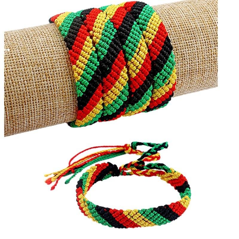 thumbnail image 2 of Rasta Shell Stripe Beaded Bracelet | Reggae Surfer BOHO Cuff Leather String 2 of 3